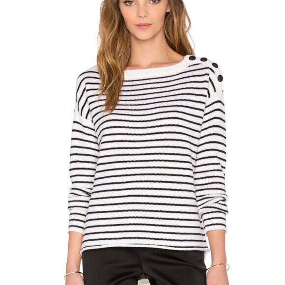 ATM Anthony Thomas Melillo Striped Sailor Sweater Black White Buttons Size Small